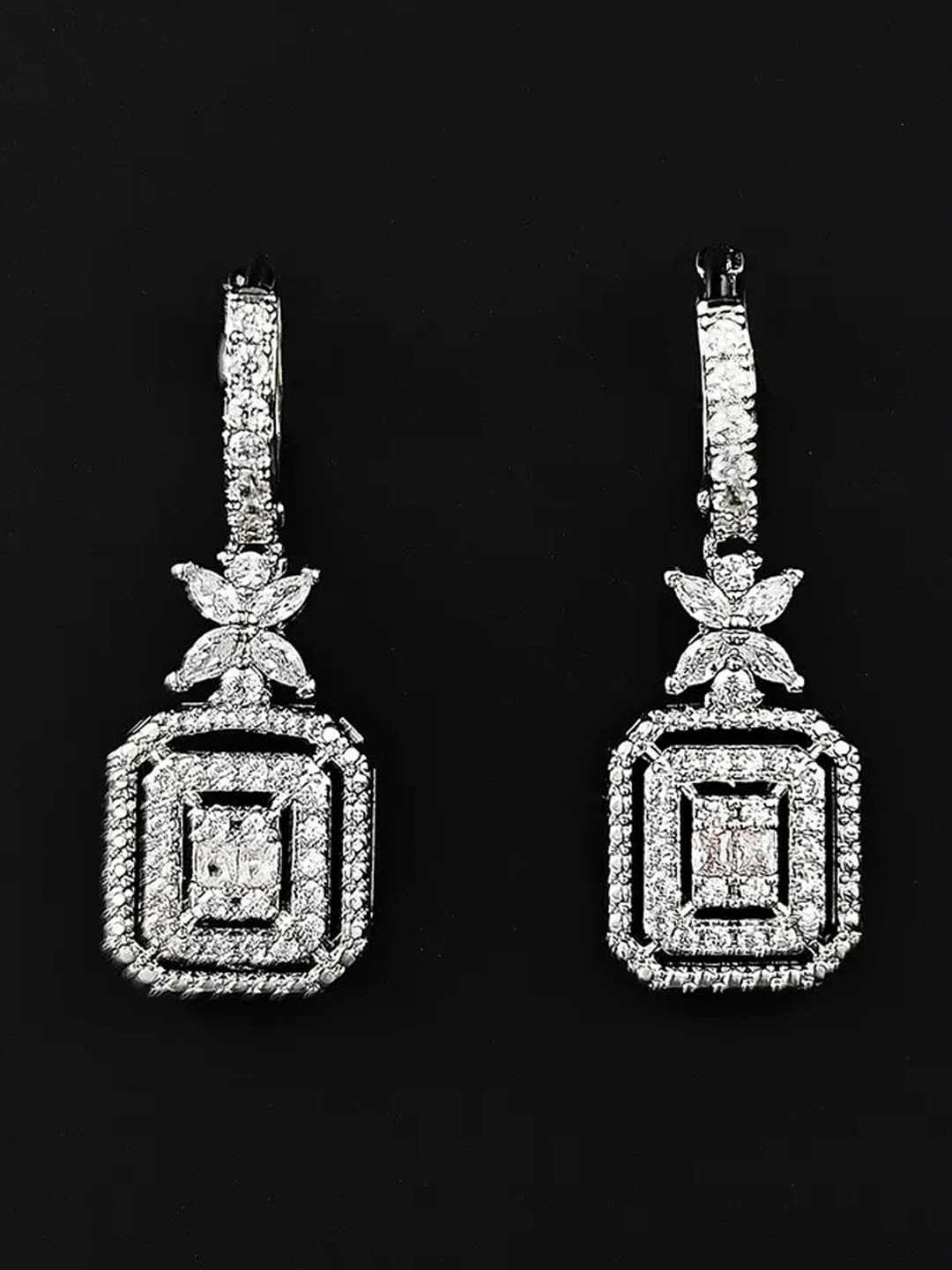 

Jewels Galaxy Silver-Plated American Diamond Studded Classic Drop Earrings