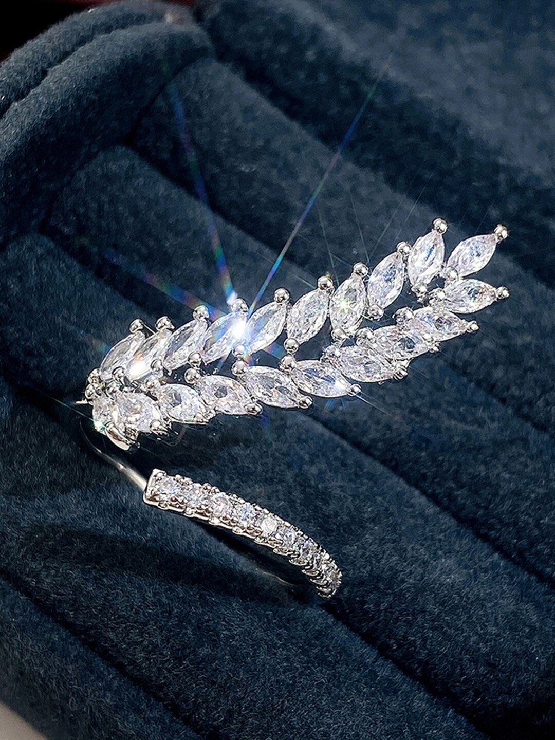 

Jewels Galaxy Silver-Plated CZ-Studded Adjustable Finger Ring