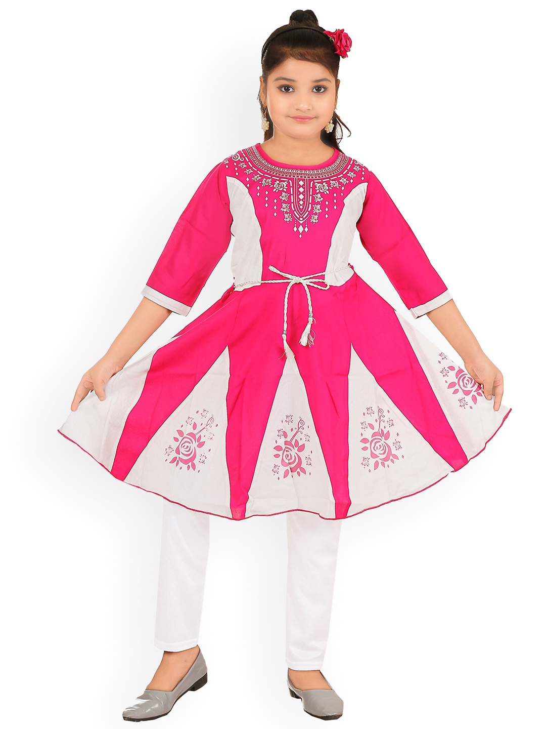 

BAESD Girls Colourblocked A-Line Kurta, Pink