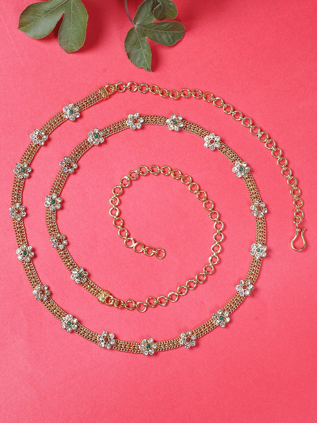 

FIROZA Gold Plated Cubic Zirconia Stone Studded Waist Chain