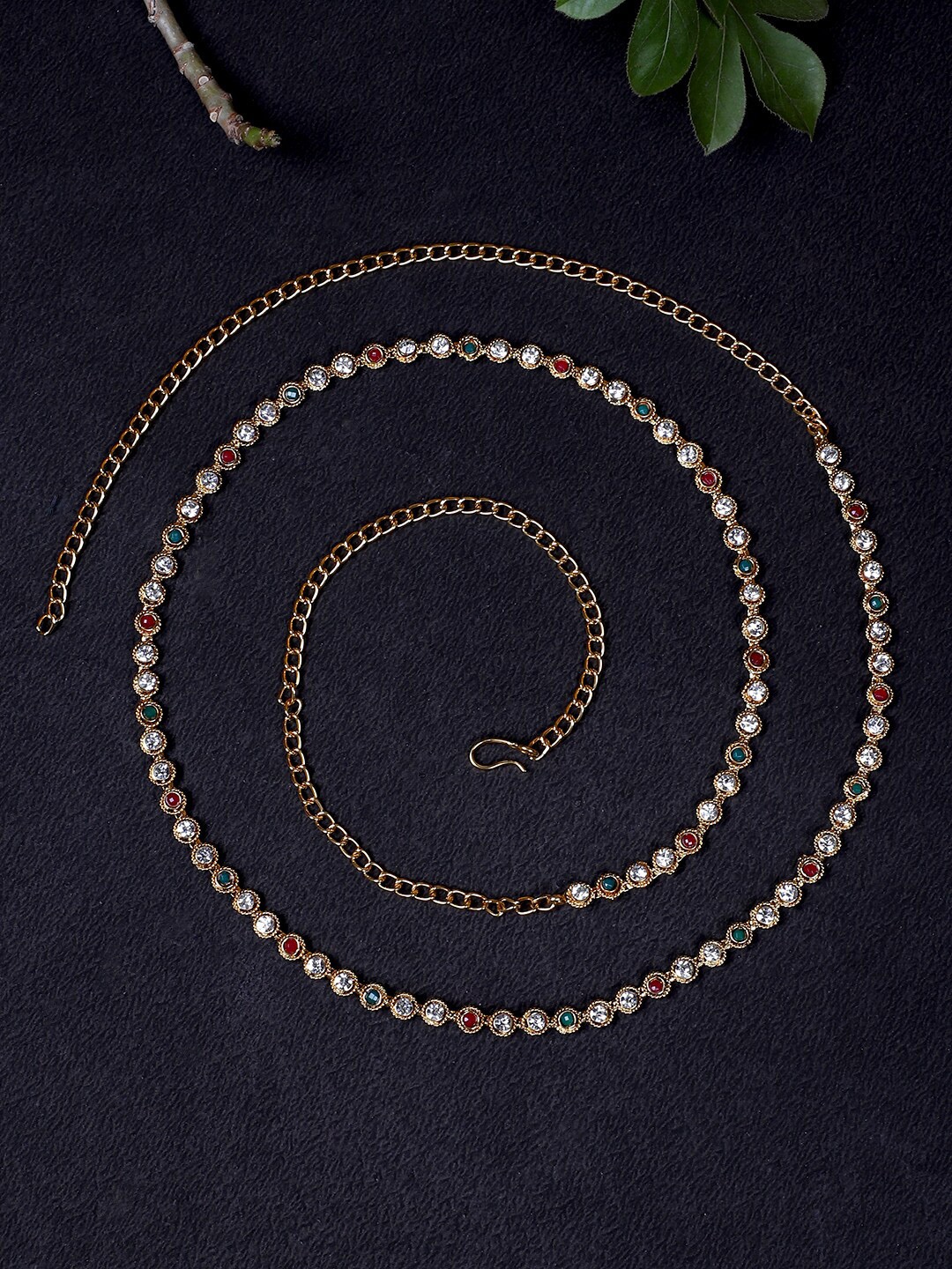 

FIROZA Gold Plated Cubic Zirconia Stone Studded Waist Chain