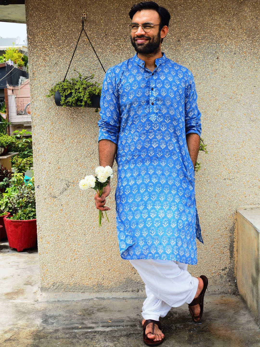 

Aashima Wahal Ethnic Motifs Block Printed Straight Kurta, Blue