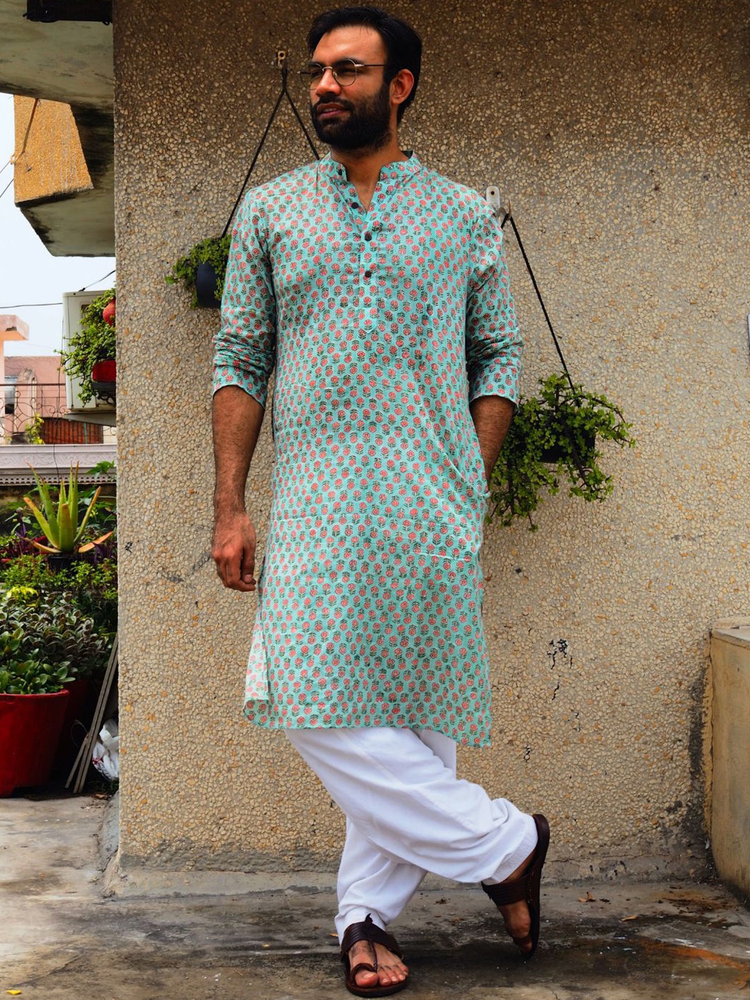 Aashima Wahal Geometric Printed Straight Pure Cotton Kurta, Green