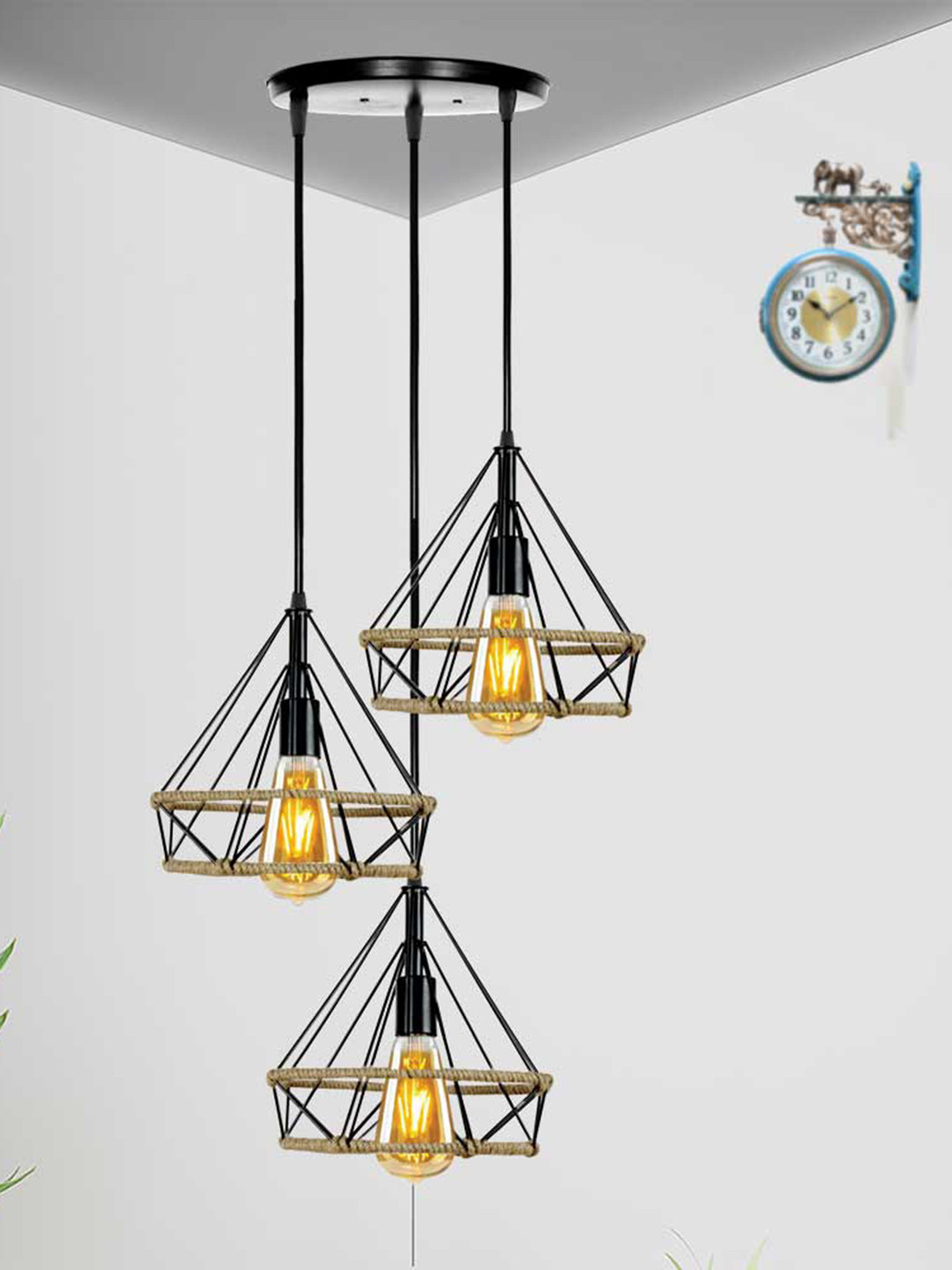 

Home Craft Theme Black & Brown Diamond Shape Rope Hanging Ceiling Lamp