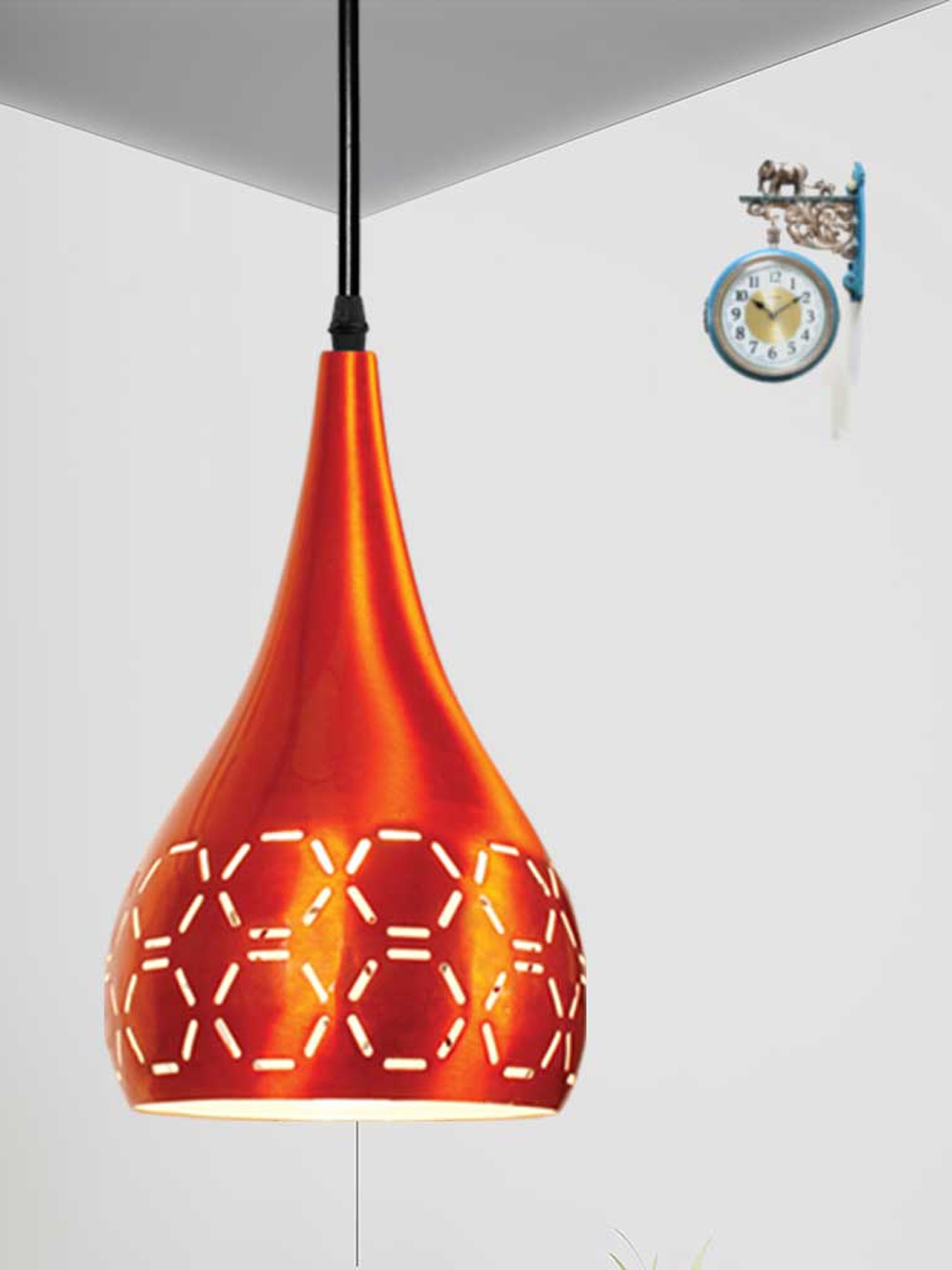 

Home Craft Theme Orange Printed Spherical Shape Hanging Ceiling Lamp