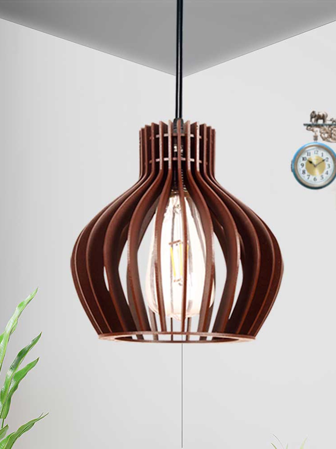 

Home Craft Theme Brown Wooden Spherical Pendant Hanging Ceiling Lamp