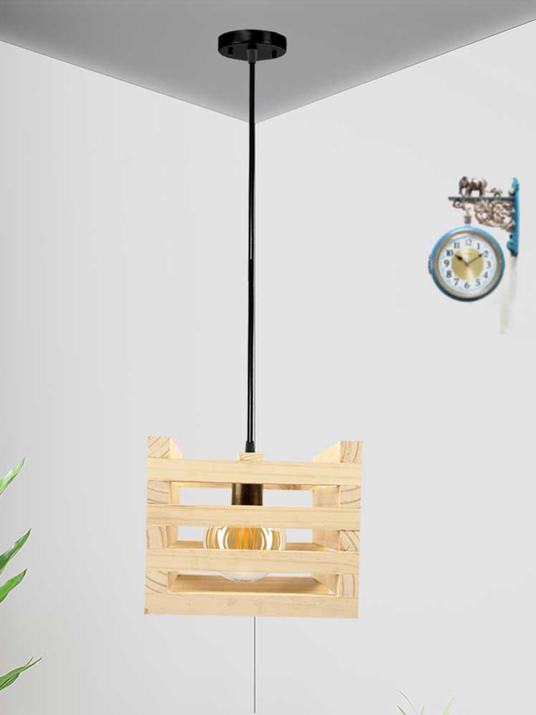 

Home Craft Theme Black & Beige Wooden Square Pendant Hanging Ceiling Lamp