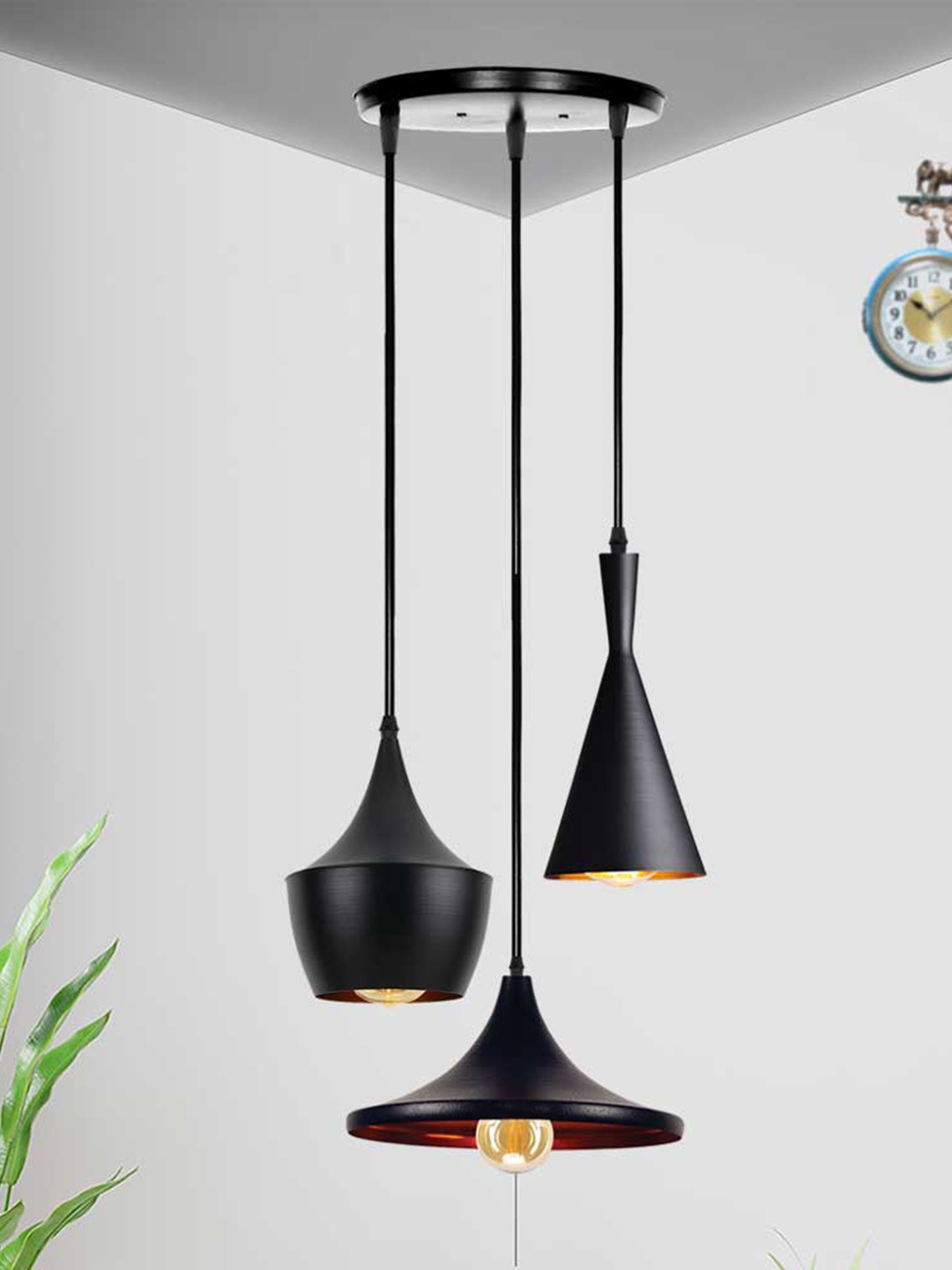 

Home Craft Theme Black Abstract Three Pendant Hanging Ceiling Lamp