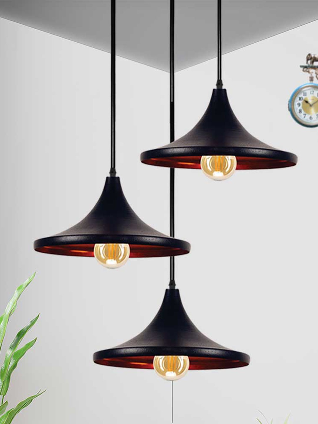 

Home Craft Theme Black Abstract Three Pendant Hanging Ceiling Lamp