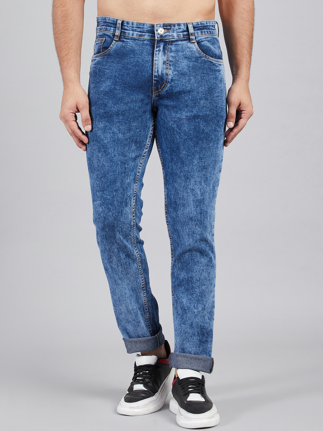 

STUDIO NEXX Men Slim Fit Heavy Fade Stretchable Jeans, Blue