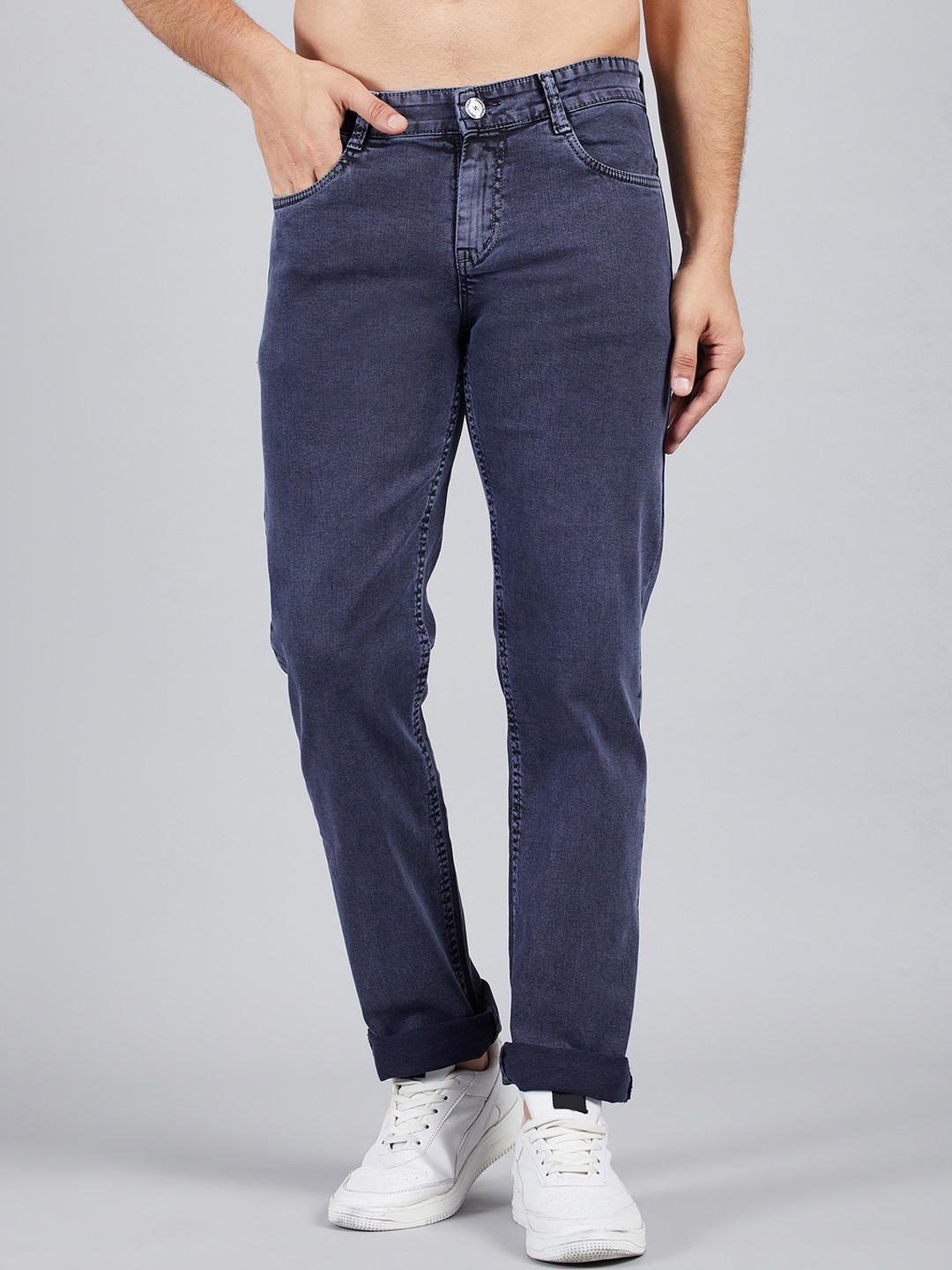 

STUDIO NEXX Relaxed Fit Mid-Rise Clean Look Stretchable Jeans, Grey