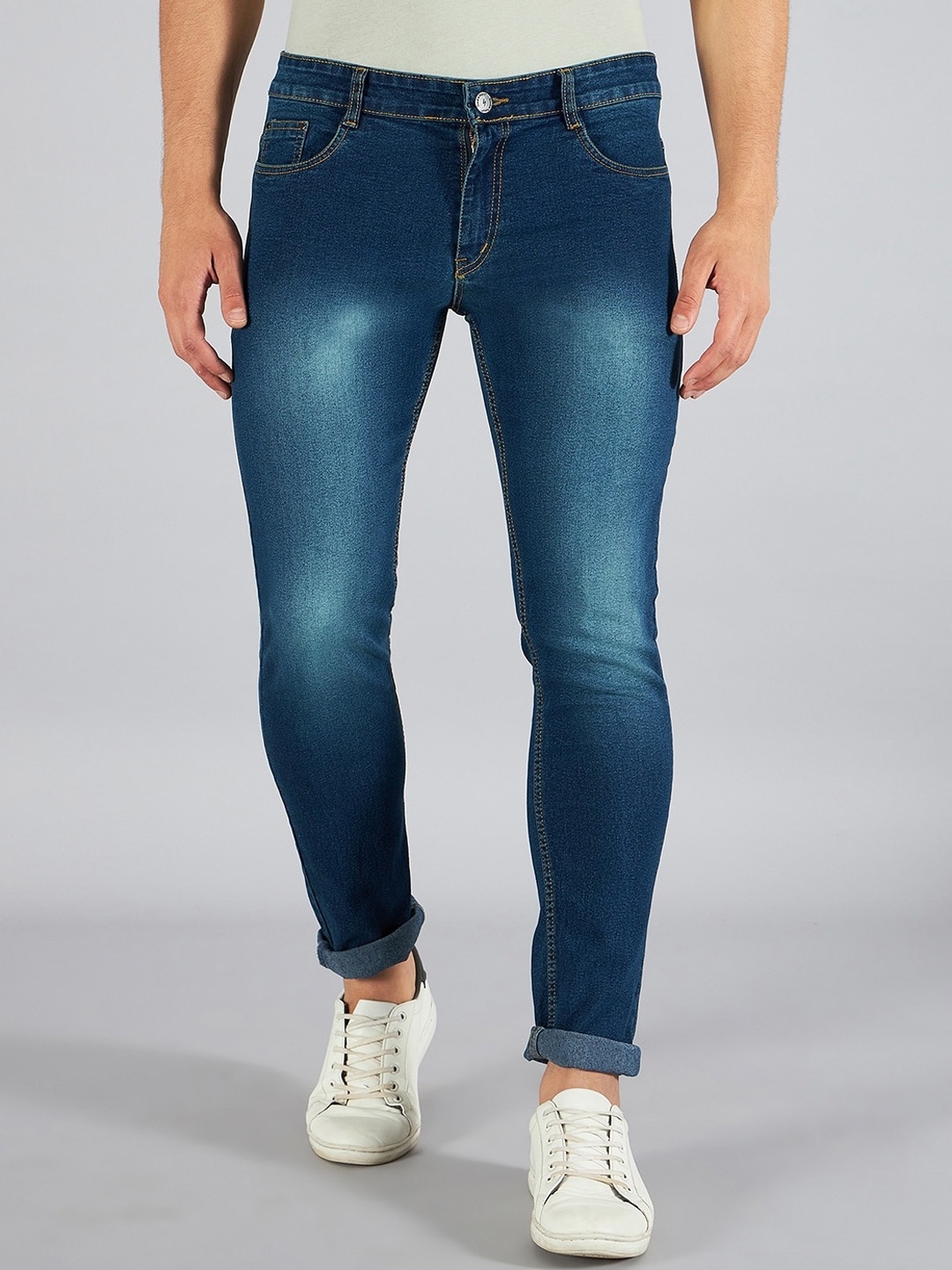 

STUDIO NEXX Men Slim Fit Mid-Rise Clean Look Heavy Fade Stretchable Jeans, Blue