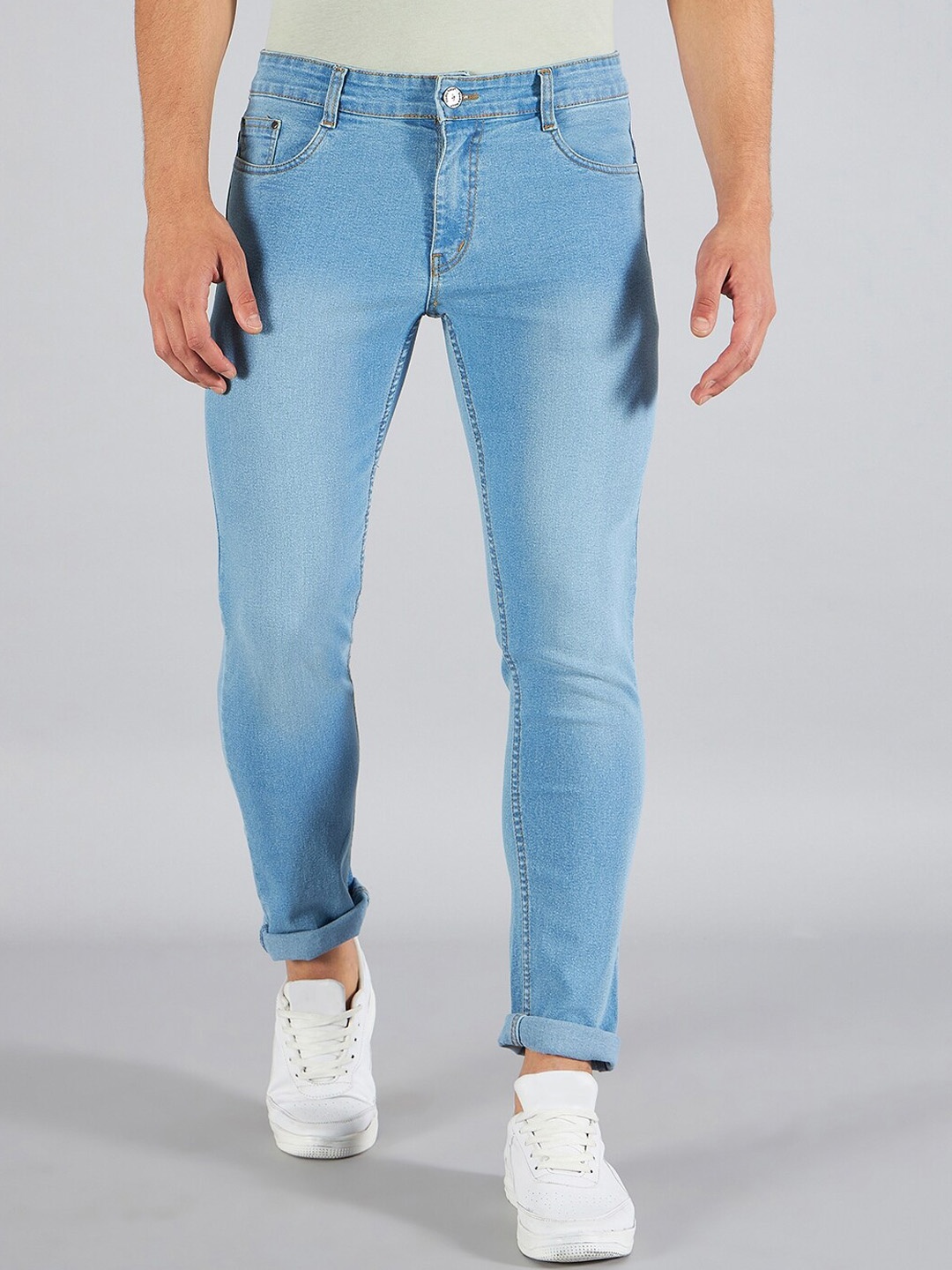 

STUDIO NEXX Slim Fit Mildly Distressed Stretchable Cotton Jeans, Blue