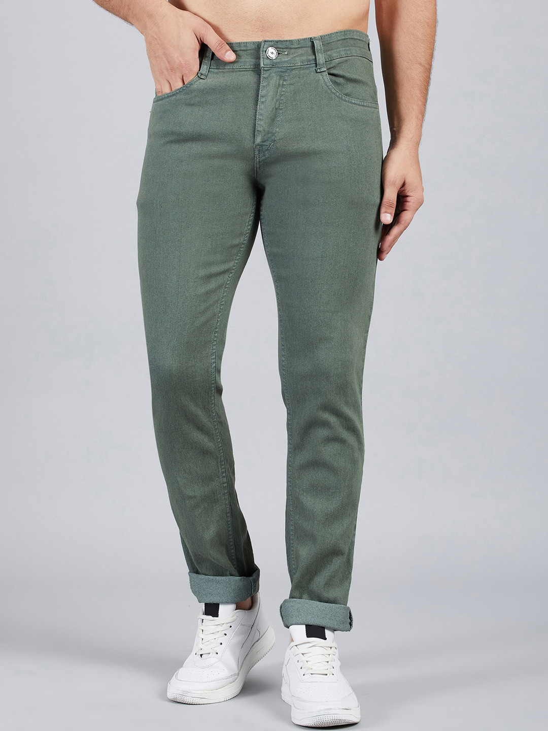

STUDIO NEXX Men Slim Fit Clean Look Stretchable Jeans, Olive