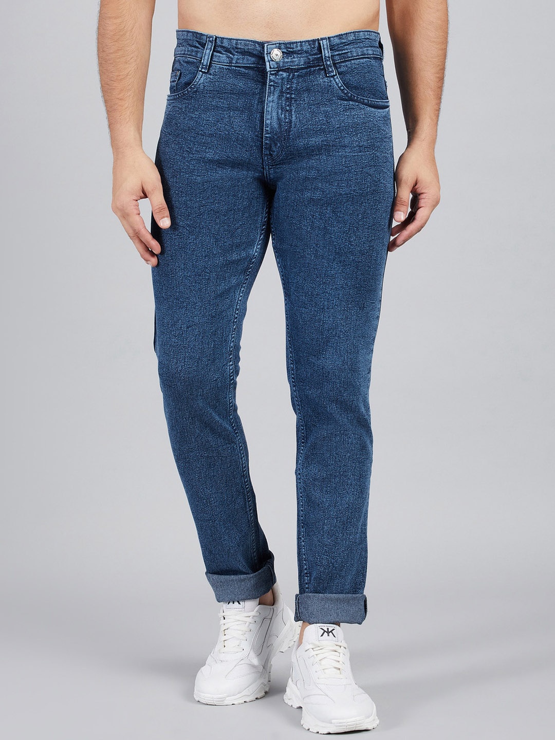 

STUDIO NEXX Men Clean Look Mid Rise Heavy Fade Cotton Stretchable Jeans, Navy blue