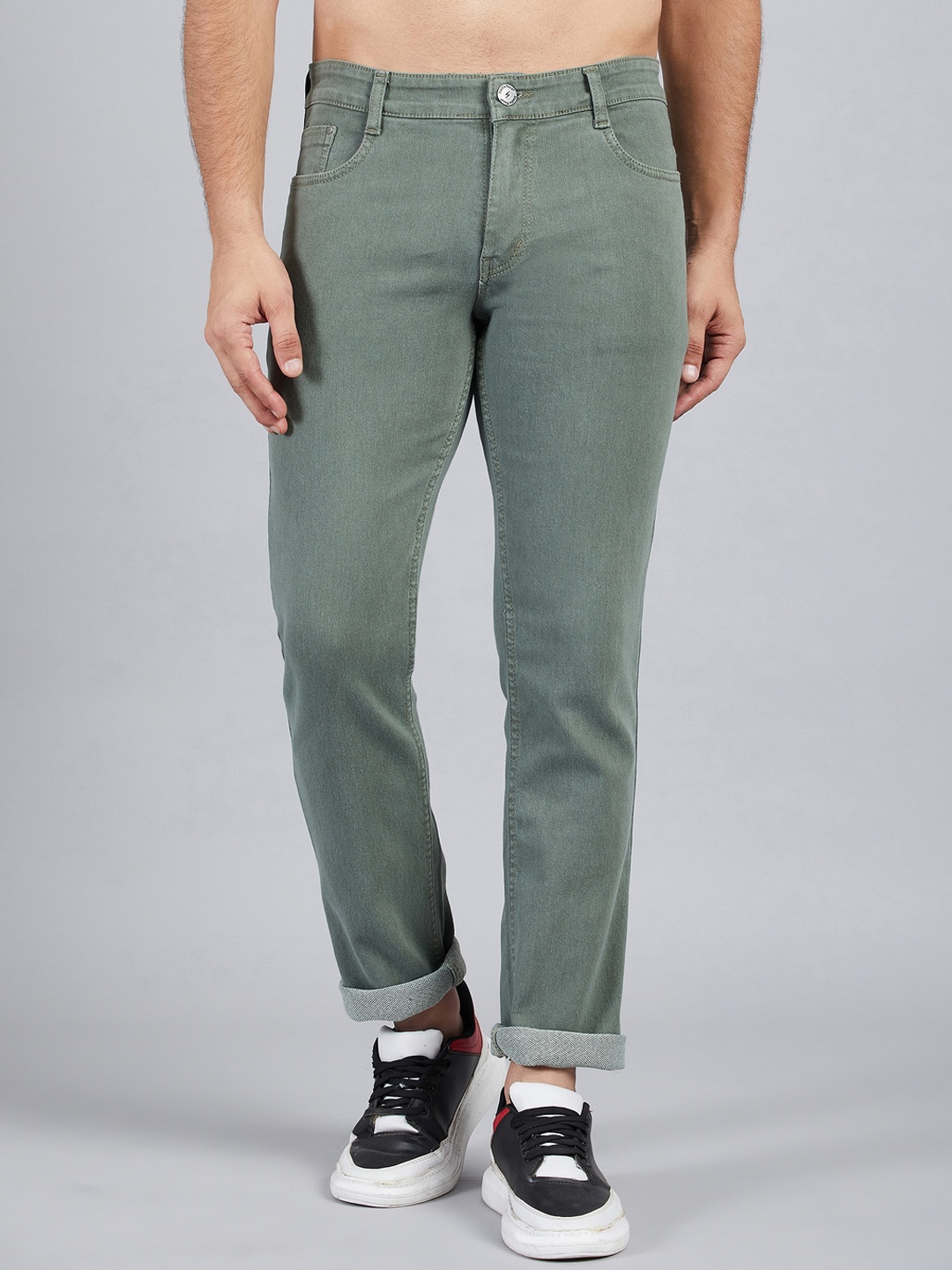 

STUDIO NEXX Relaxed Fit Mid-Rise Stretchable Cotton Jeans, Olive