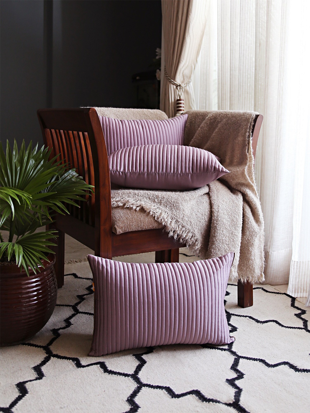 

ANS Burgundy 3 Pieces Self Designed Rectangle Cushion Covers