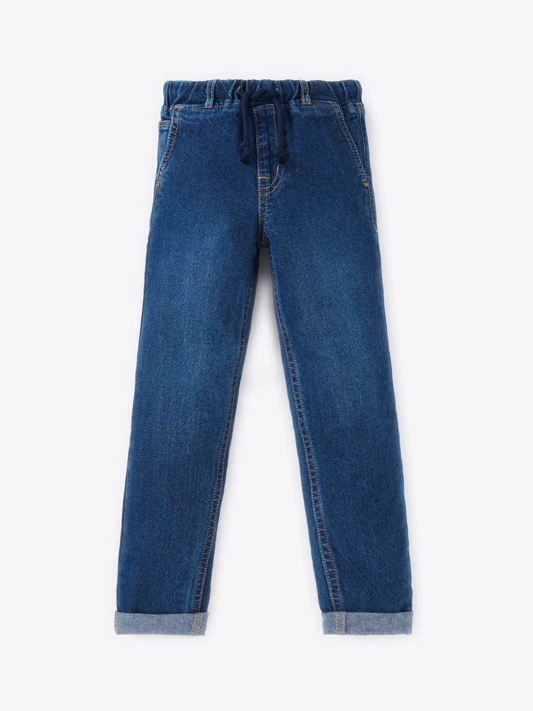 

Ed-a-Mamma Boys Straight Fit Light Fade Stretchable Cotton Jeans, Blue