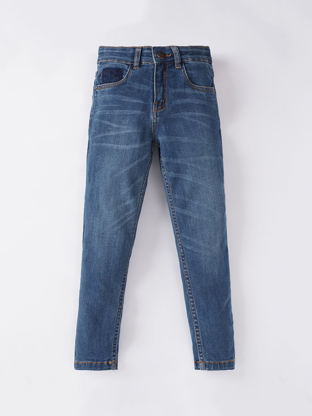 

Ed-a-Mamma Boys Slim Fit Light Fade Whiskers And Chevrons Clean Look Stretchable Jeans, Blue