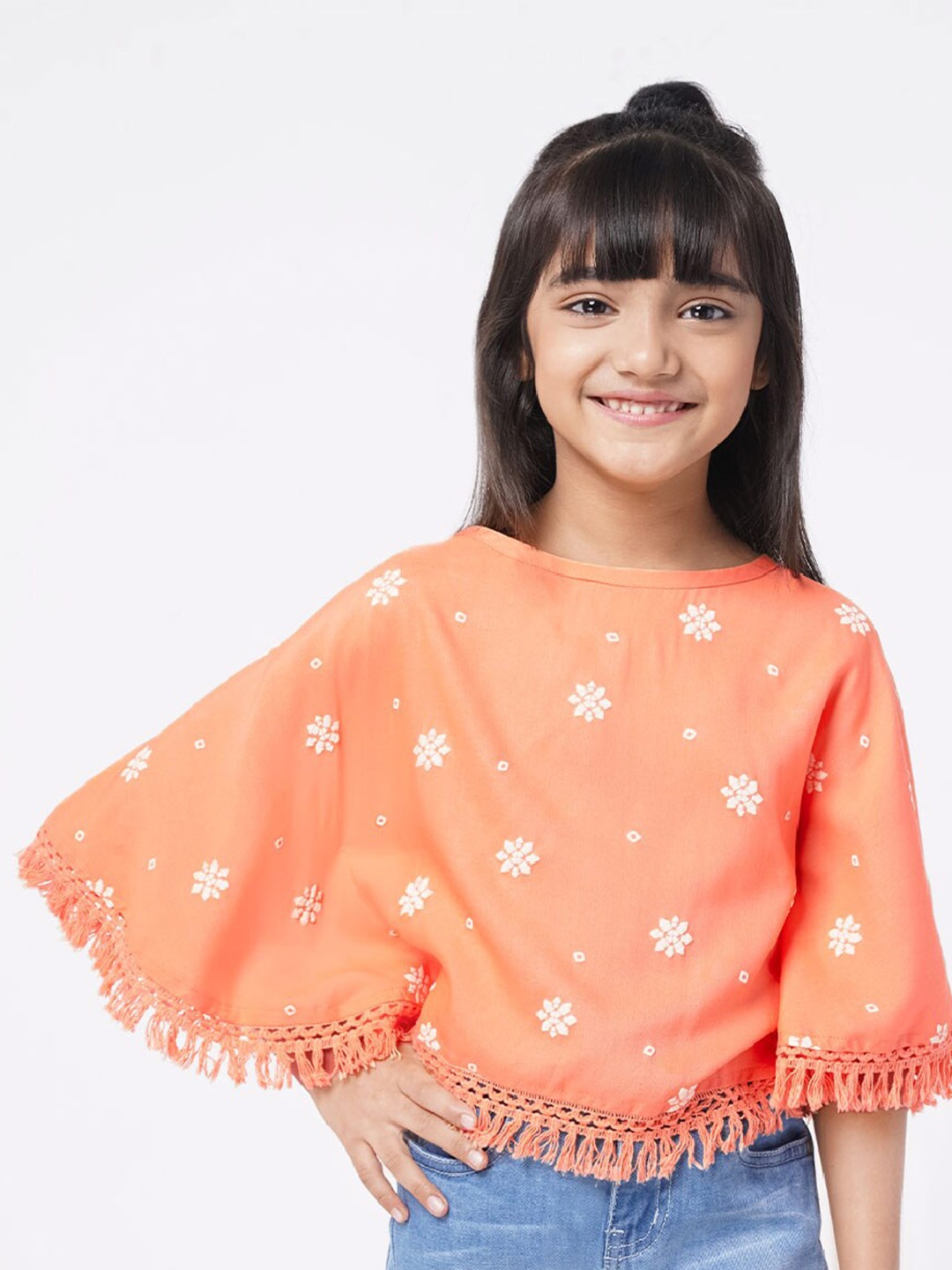 

Ed-a-Mamma Embroidered Kimono Sleeve Cotton Top, Orange
