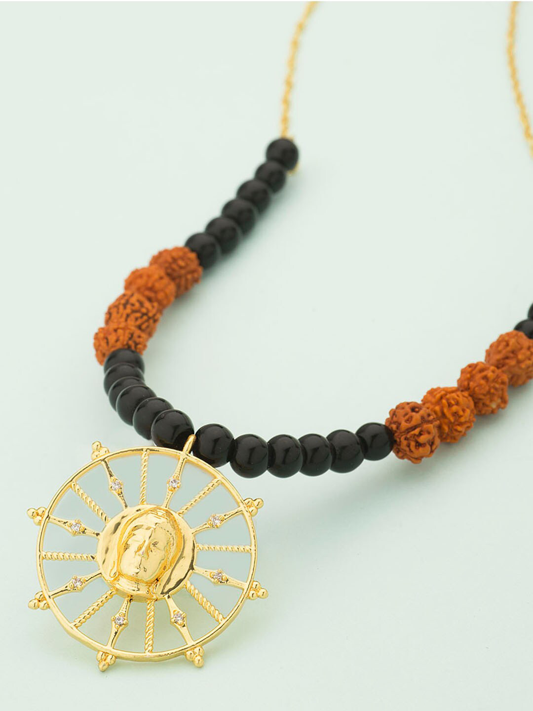 

Voylla Men Lord Buddha Inscribed in A Chakra Temple Necklace, Gold