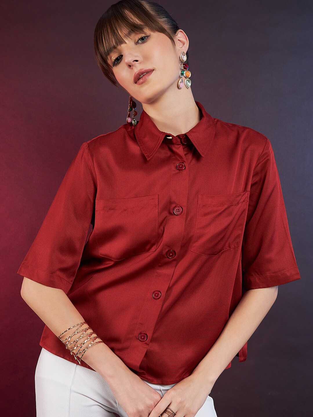 

DressBerry Short Sleeves Shirt Style Top, Rust