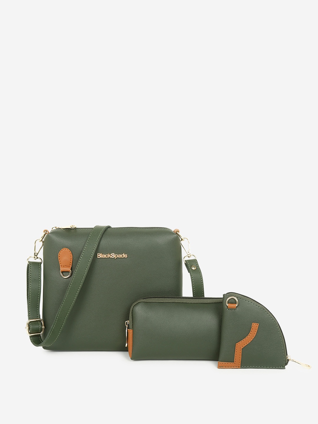 

Black Spade Set Of 3 PU Shopper Handheld Bag, Green