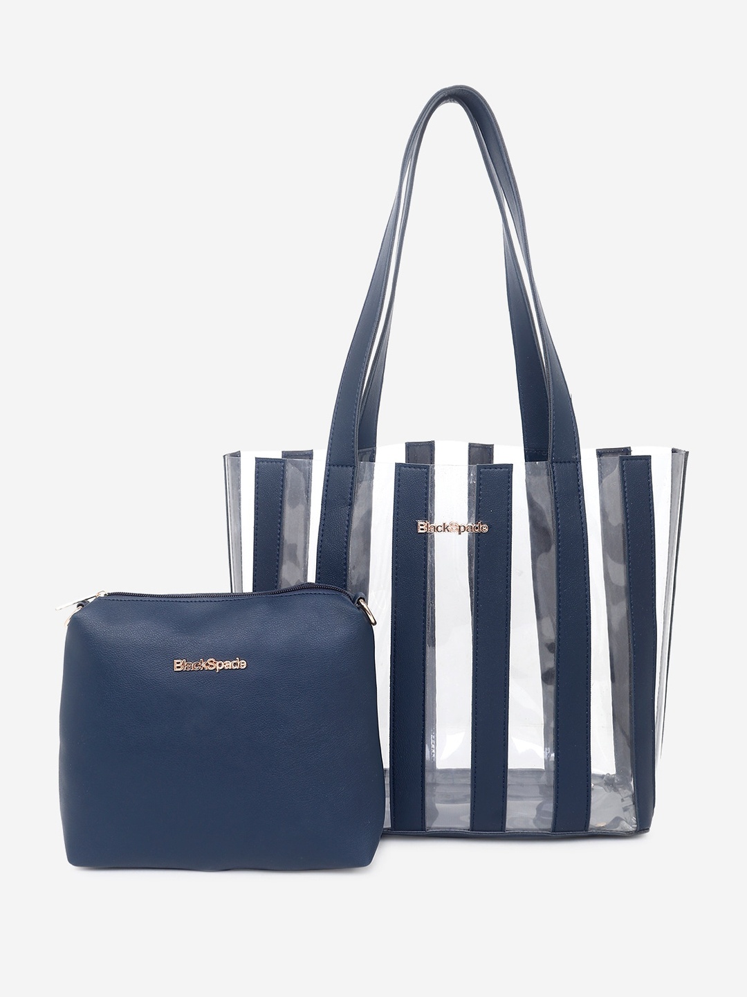 

Black Spade Striped PU Shopper Tote Bag, Blue