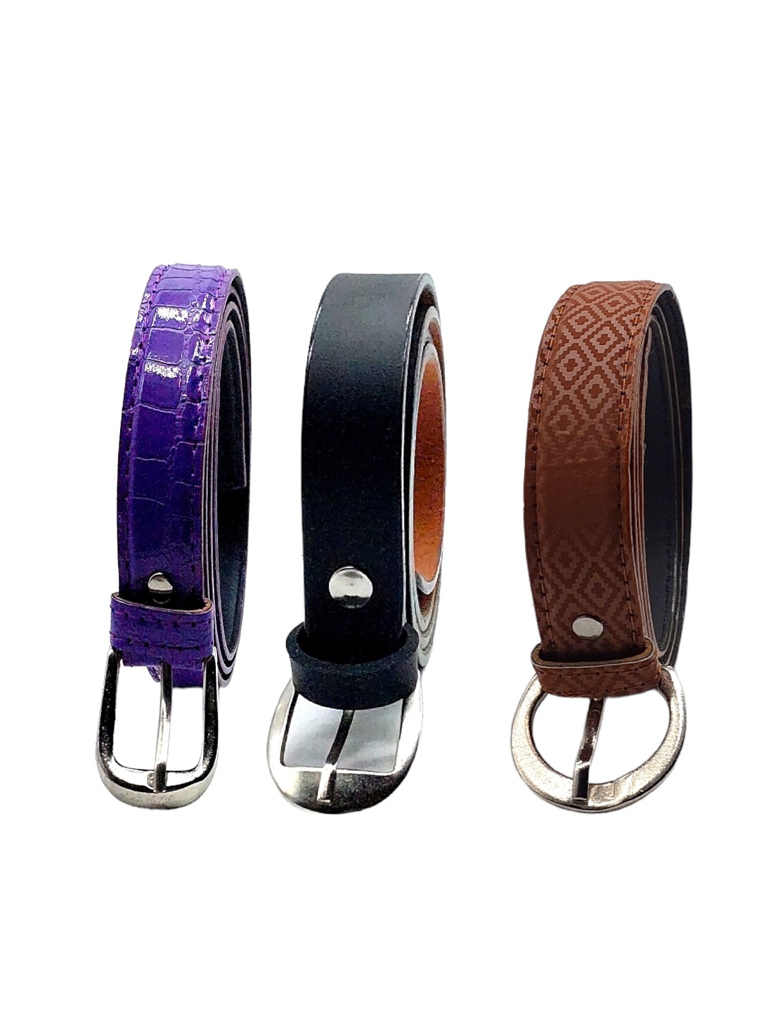 

DIAN Women Set Of 3 Textured Casual Belts, Purple