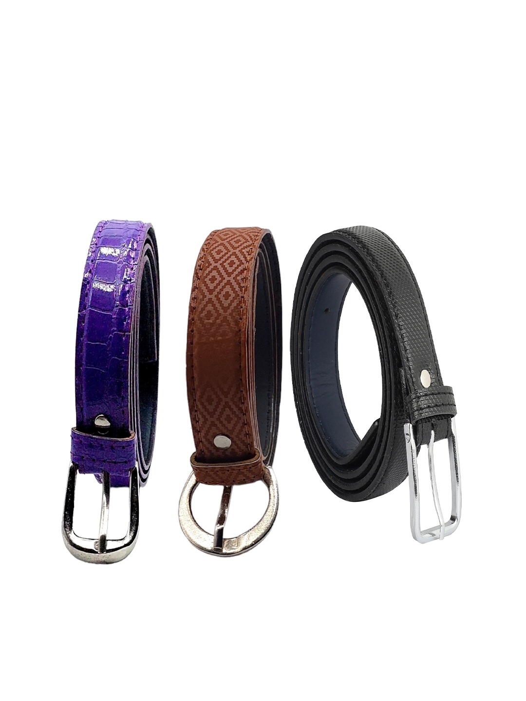 

DIAN Women Set Of 3 Textured Casual Belts, Purple