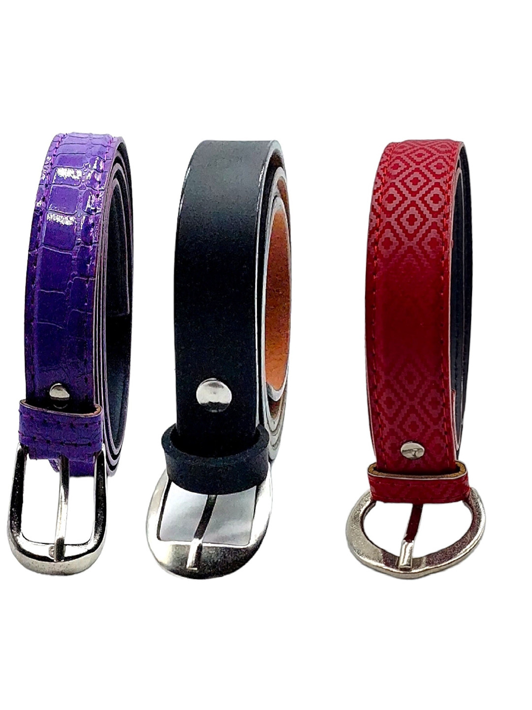 

DIAN Women Pack Of 3 Textured Slim Belt, Purple