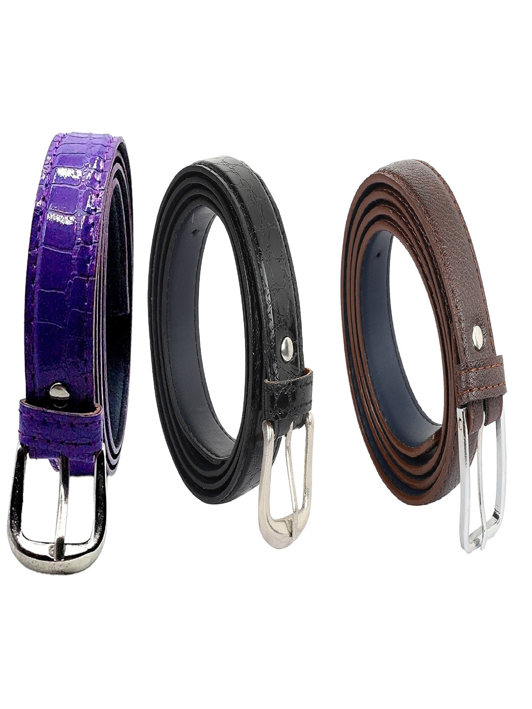 

DIAN Women Pack Of 3 Textured Slim Belt, Purple