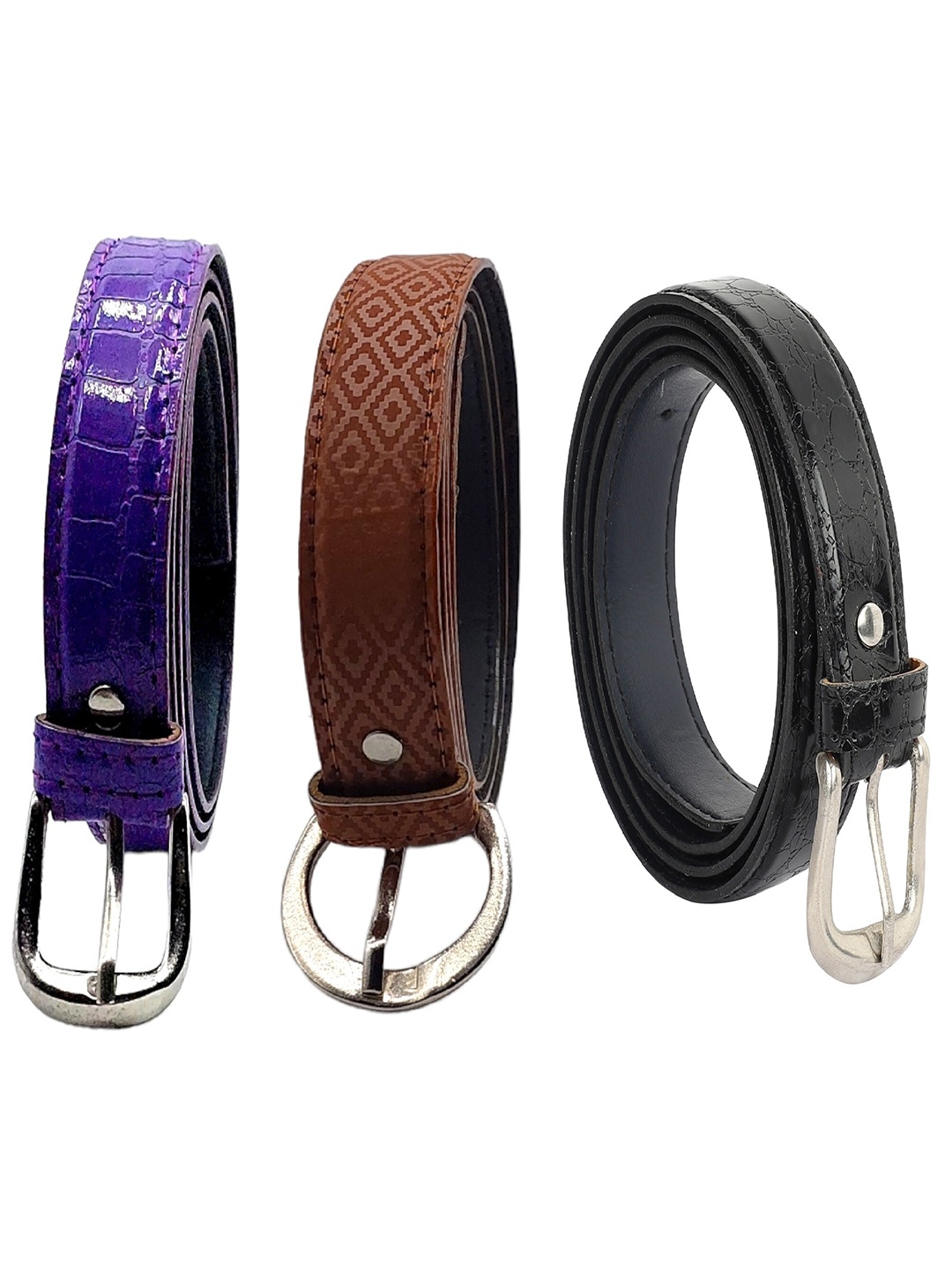 

DIAN Women Pack Of 3 Textured Slim Belt, Purple