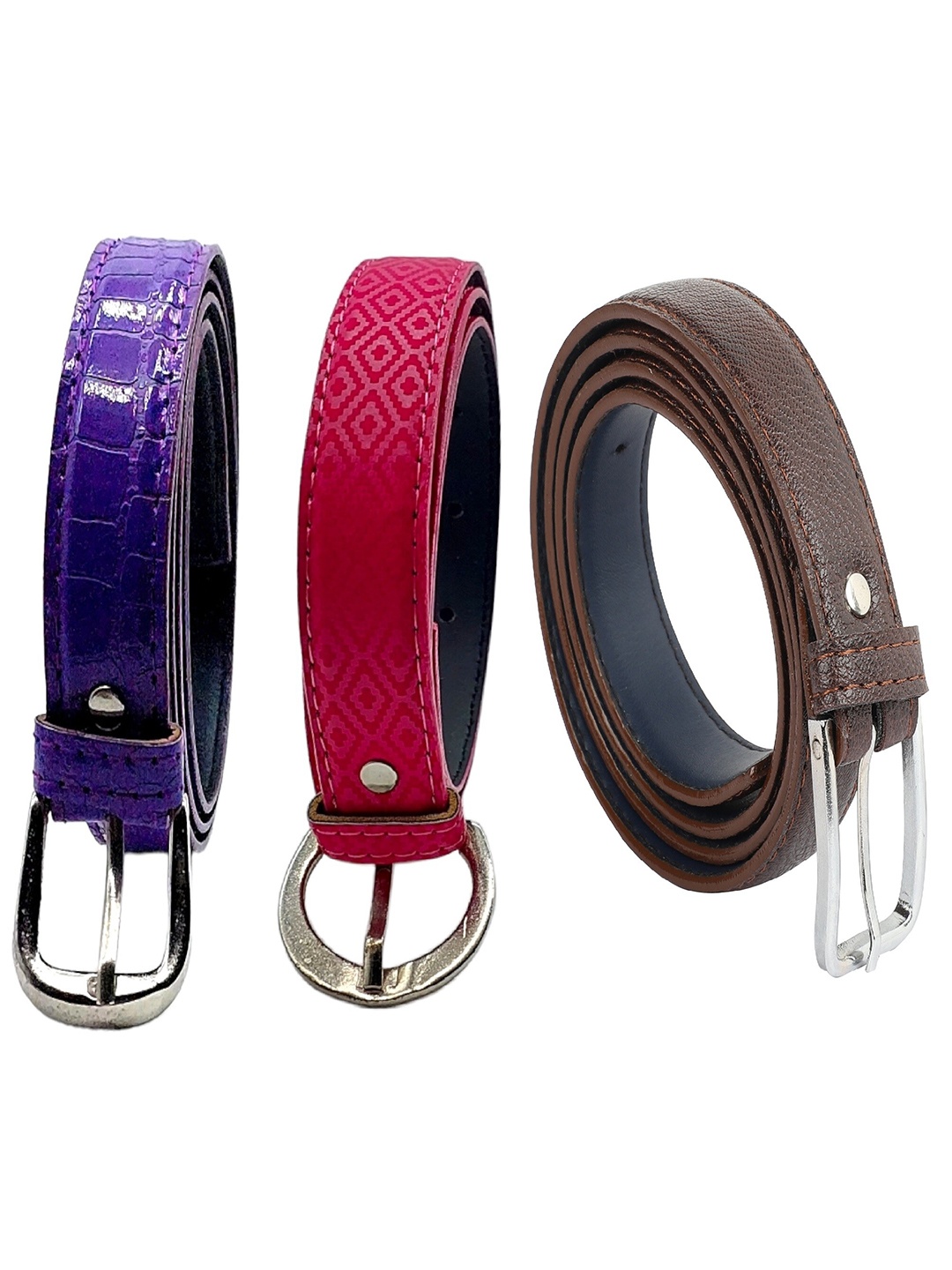 

DIAN Women Pack Of 3 Textured Slim Belt, Purple