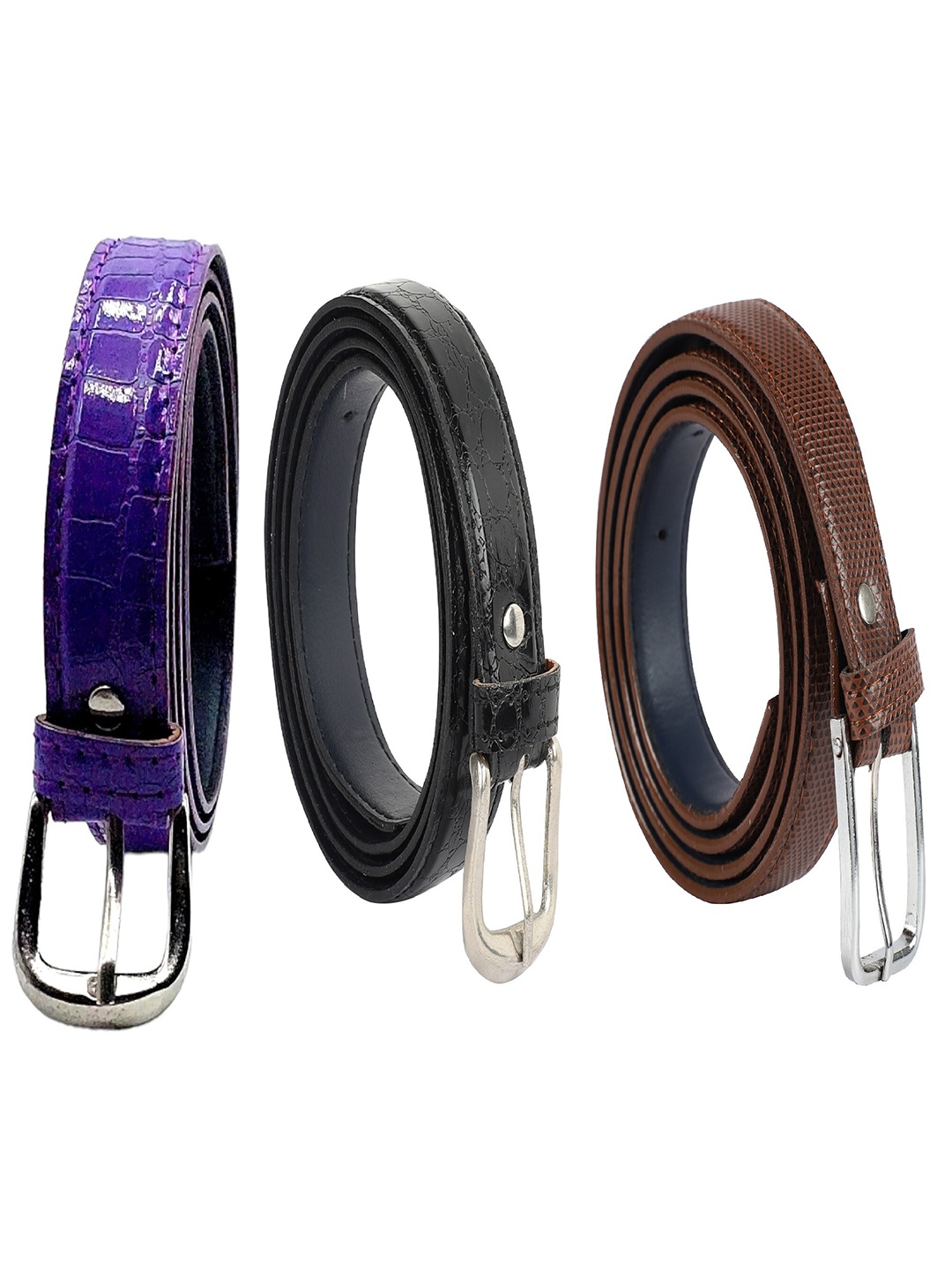 

DIAN Women Pack Of 3 Textured Slim Belt, Purple