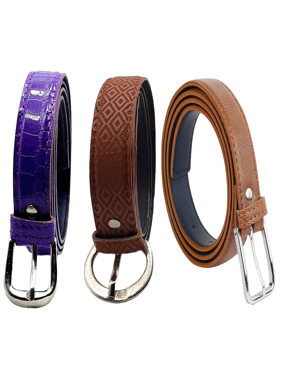

DIAN Women Pack Of 3 Textured Slim Belt, Purple