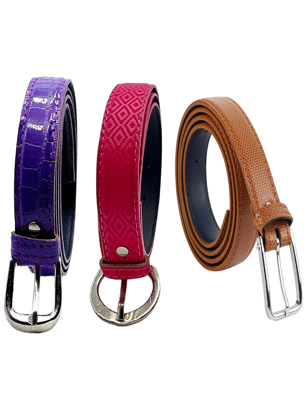 

DIAN Women Pack Of 3 Textured Slim Belt, Purple