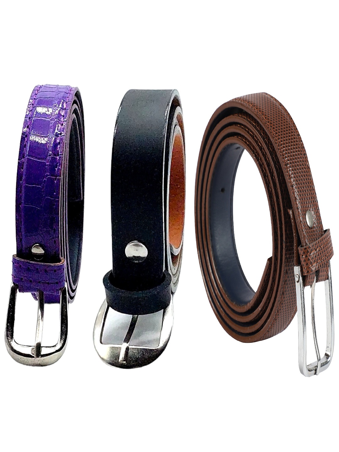 

DIAN Women Set Of 3 Textured PU Belt, Purple