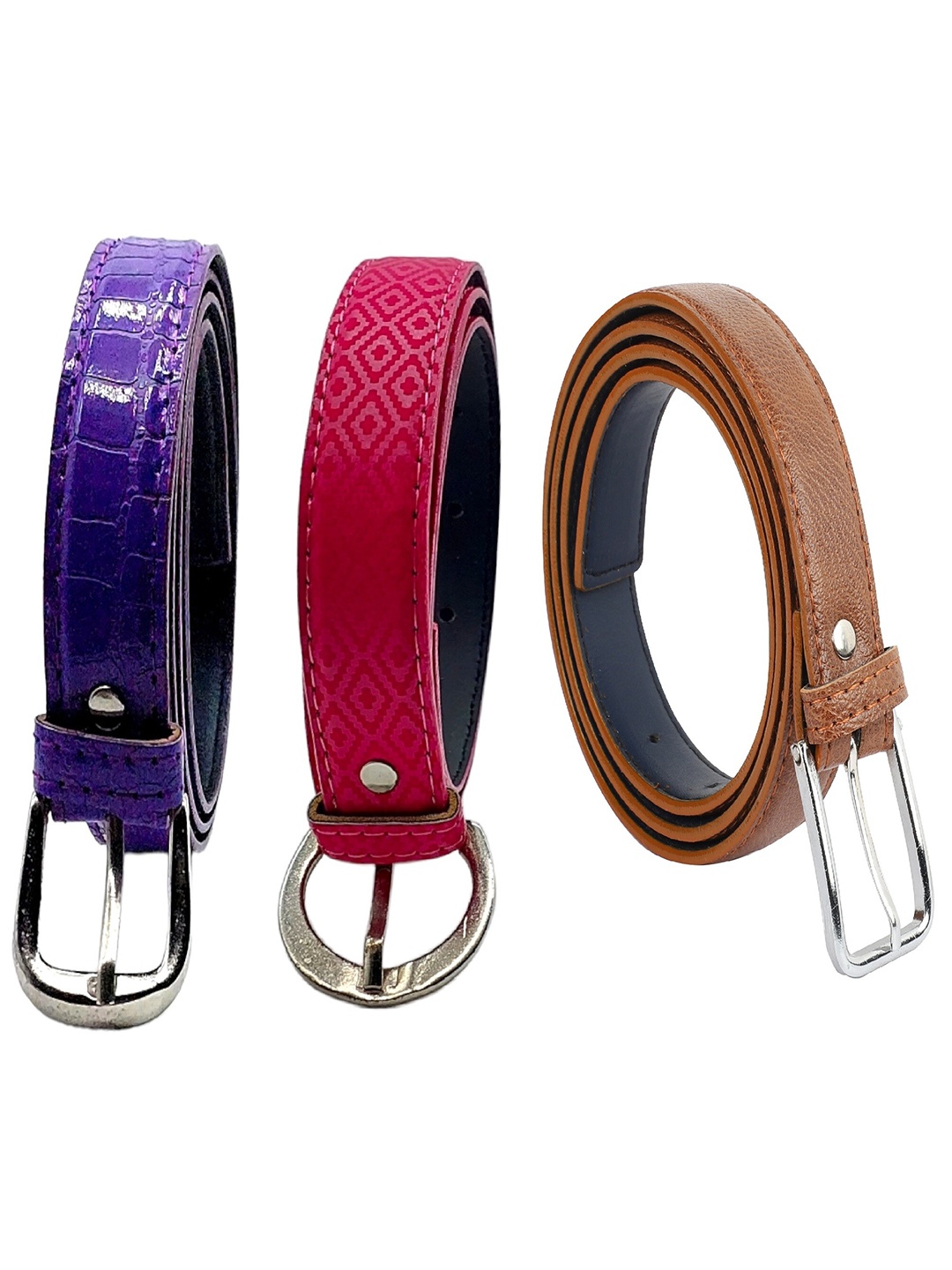 

DIAN Women Set Of 3 Textured PU Belt, Purple