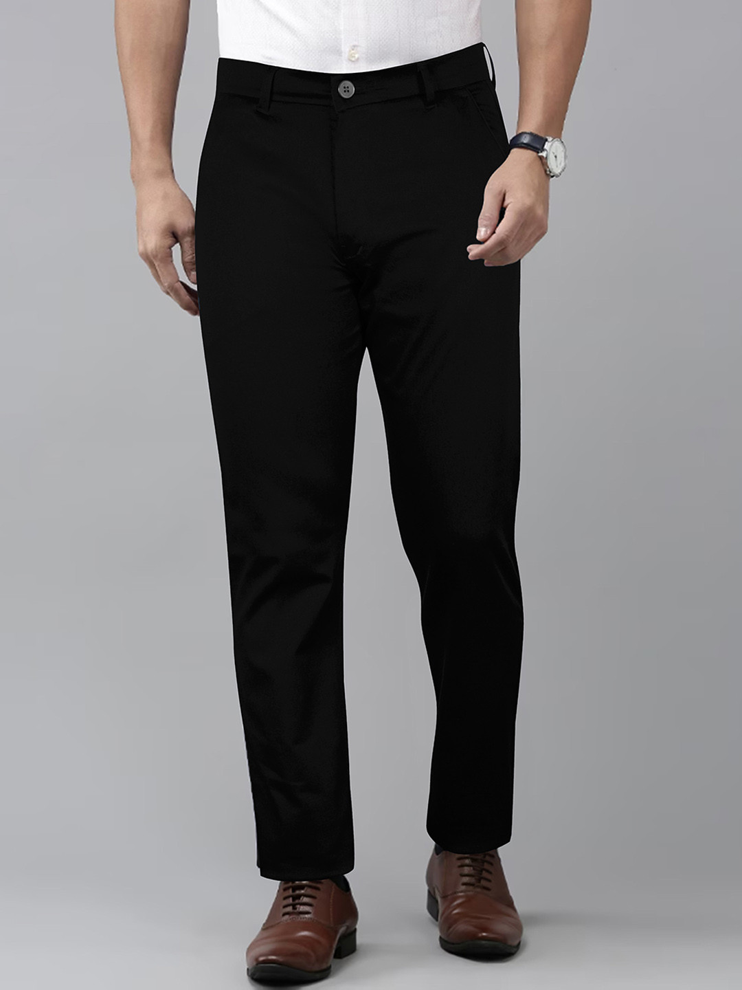

Jb Just BLACK Men Urban Slim Plain Slim Fit Cotton Formal Trousers