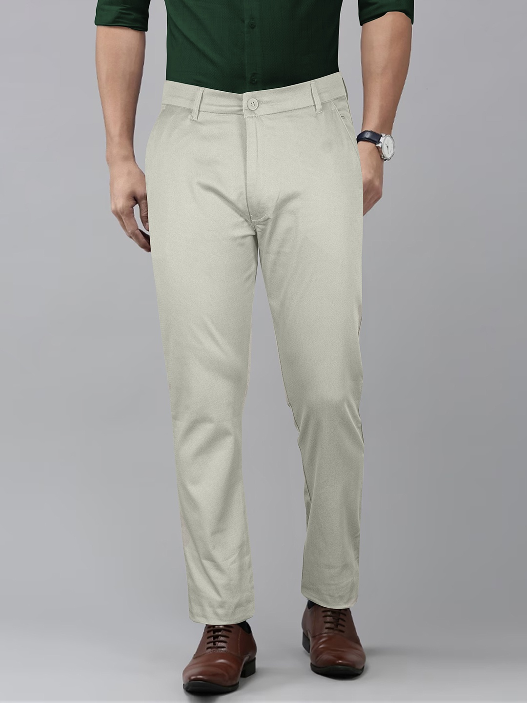 

Jb Just BLACK Men Urban Slim Cotton Slim Fit Formal Trousers, Cream