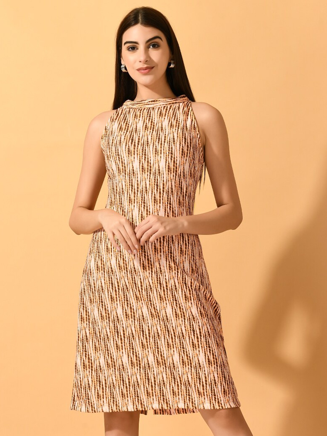 

Myshka Abstract Printed Sleeveless Bodycon Knee Length Dress, Brown