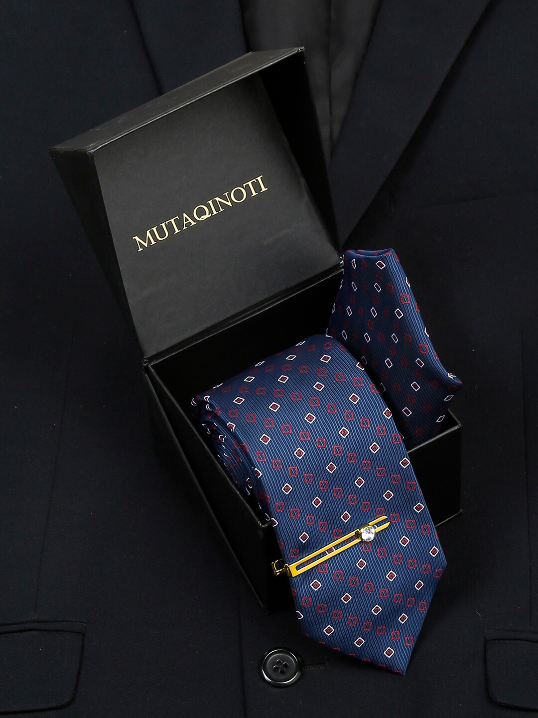 

MUTAQINOTI Mens Silk Necktie Accessory Gift Set, Blue