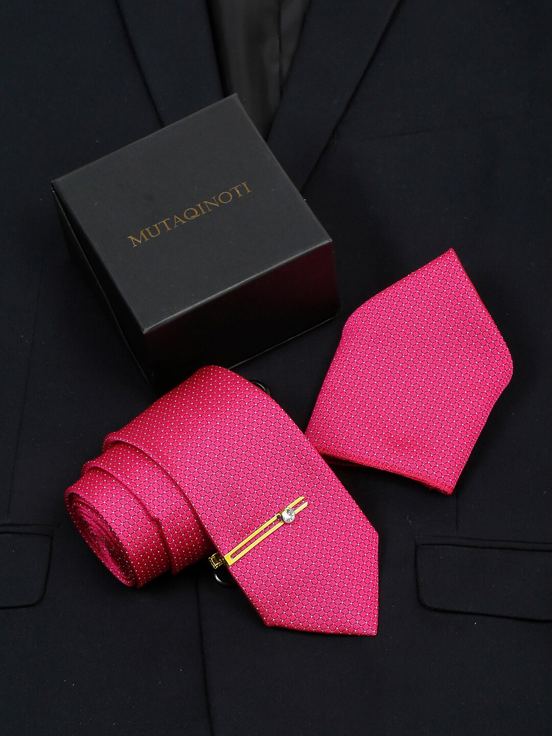 

MUTAQINOTI Silk Necktie Accessory Gift Set, Pink