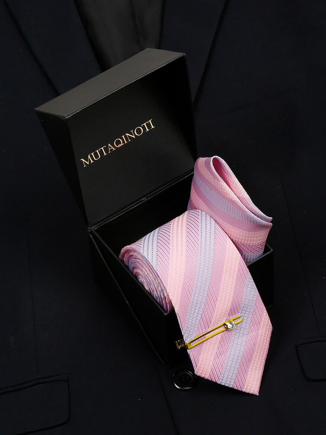

MUTAQINOTI Mens Printed Silk Necktie Accessory Gift Set, Pink
