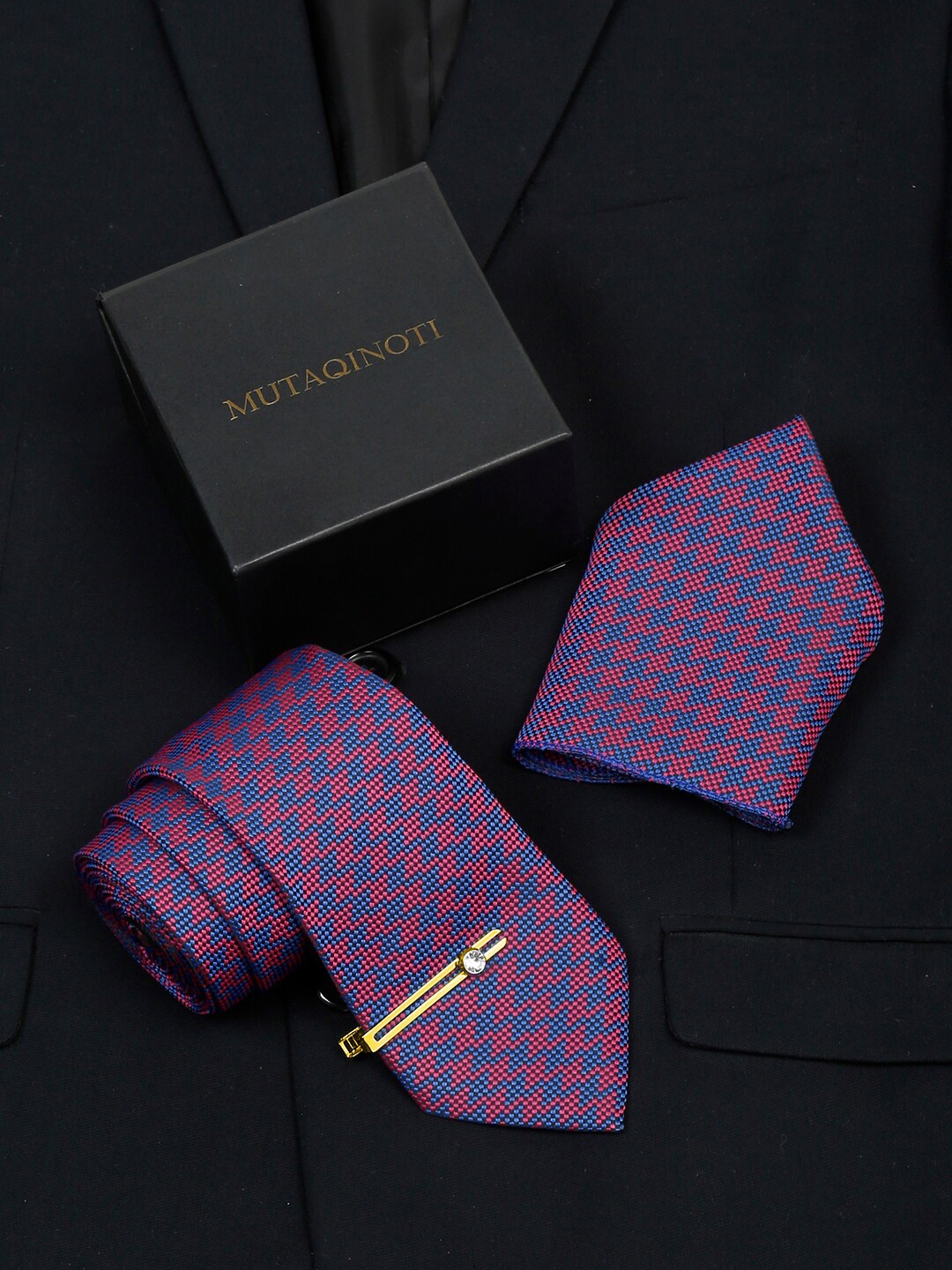 

MUTAQINOTI Silk Necktie Accessory Gift Set, Maroon