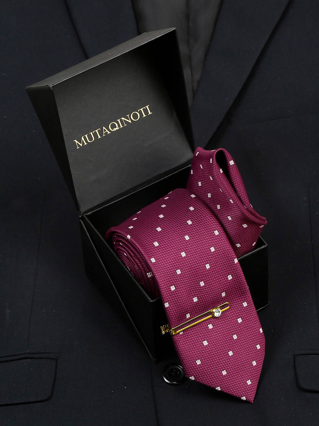 

MUTAQINOTI Mens Printed Silk Necktie Accessory Gift Set, Purple