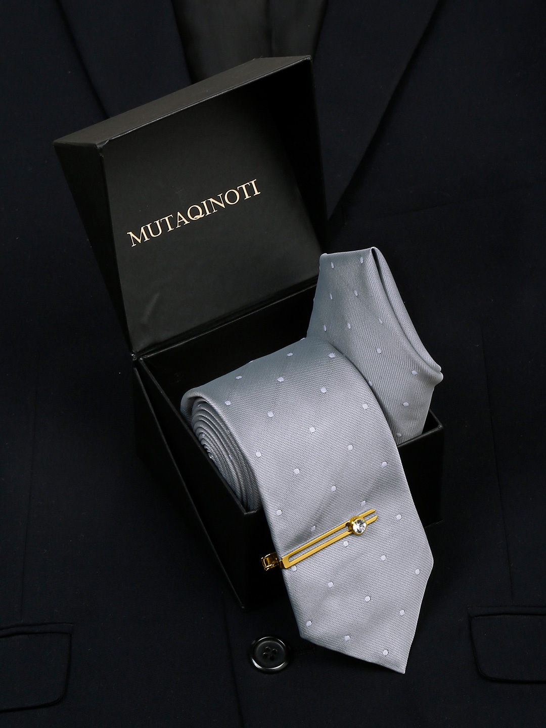 

MUTAQINOTI Mens Printed Silk Necktie Accessory Gift Set, Grey