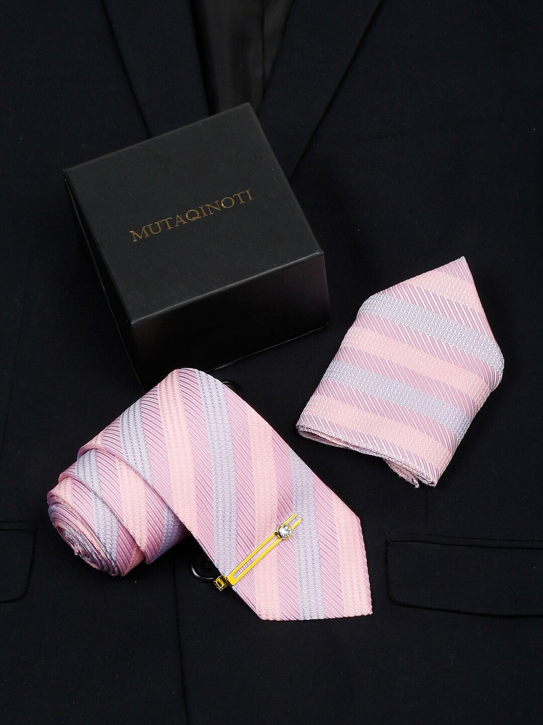 

MUTAQINOTI Silk Necktie Accessory Gift Set, Pink