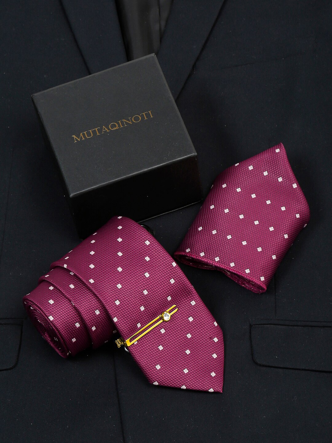 

MUTAQINOTI Silk Necktie Accessory Gift Set, Purple